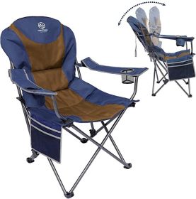 Outdoor Reclining Camping Chair 3 Position Folding Lawn Chair Supports 350 lbs, Black & Grey (Color: Blue & Brown)